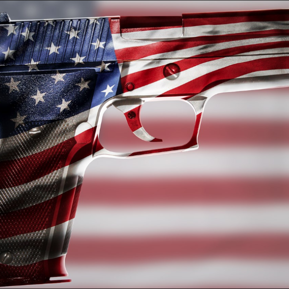 GUN PAINTED AS AMERICAN FLAG