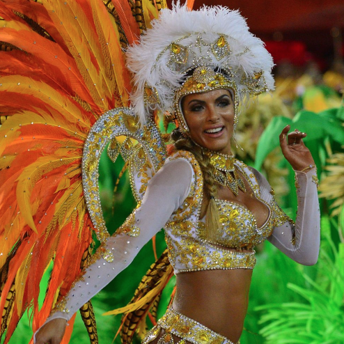 BRAZILIAN CARNIVAL GIRL IN ORANGE AND GREEN CROPPED