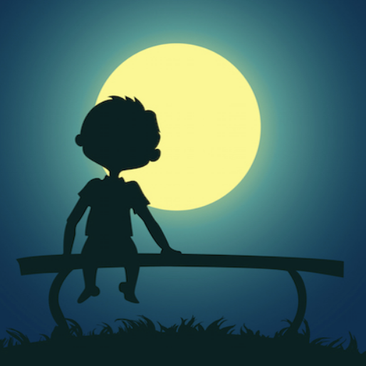 CARTOON BOY ON BENCH LOOKING AT MOON CROPPED 2